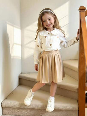 Elladie kids مجموعة تنورة ذات طيات ومقلم الدببة الفتاة الصغيرة بقطعتين