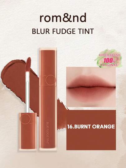 Rom&nd رومند BLUR FUDGE TINT 16 برتقالي محترق، أحمر شفاه رومند، لمعة الشفاه، لمعة الشفاه المطفأة، ملمس كريمي خفيف، سهل الاستخدام، لون طويل الأمد، صبغة عالية، غير مجفف، ناعم كالحرير، نهاية مطفأة، قابل للمزج، مكياج كوري، مستحضرات تجميل كورية، طقم هدايا، 5.0