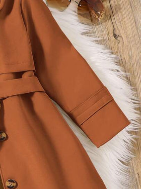 Elladie kids معطف ترينش أنيق بأزرار مزدوجة متوسط الطول مع حزام، ملابس خارجية موضة للربيع والخريف، معطف ترينش للأطفال في الخريف والشتاء، معطف بنات، معطف بنات للخريف
