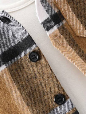 SHEIN معطف مقنع مربعات ملونة مرقع جيب بدون تي شيرت ولد طفل
