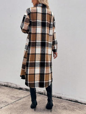 SHEIN LUNE قميص جاكيت كاجوال طويل بأكمام طويلة وأزرار للنساء، بتصميم منقوش مربعات مريح وفضفاض، بطراز رجعي بسيط للتنقل والخارج والاستخدام اليومي، مناسب للخريف