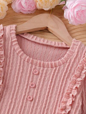 Elladie kids مجموعة من قطعتين للبنات الصغيرات على الطراز الكوري، ملابس علوية طويل الأكمام بياقة مكسرة حلوة وجميلة + بنطلون جينز مستقيم الساق مزين بفيونكة مطرزة، بدلة رياضية كاجوال مناسبة للعطلات والسفر والعودة للمدرسة في الربيع والخريف والشتاء