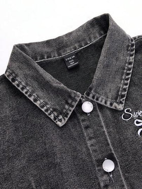 SHEIN Elladie kids فستان جينز للفتيات المراهقات، فستان جينز أنيق وراحة مع نمط مطرز، أسلوب ملابس الشارع الأنيق، قماش متعدد الاستخدامات، وصول جديد