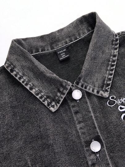 SHEIN Elladie kids فستان جينز للفتيات المراهقات، فستان جينز أنيق وراحة مع نمط مطرز، أسلوب ملابس الشارع الأنيق، قماش متعدد الاستخدامات، وصول جديد