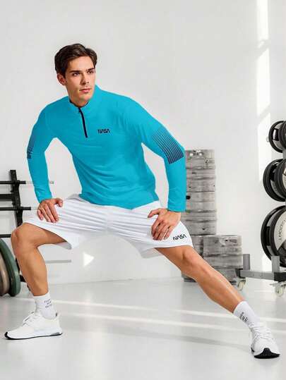 Manfinity Sport Corelite جاكيت رياضي رباع الزيبر مع طباعة حرفية للرجال من Manfinity Fitness، قمصان رياضية للعودة إلى المدرسة، بنطلون رياضي للرجال، قمصان رياضية للرجال، جاكيت رياضي منفذ للهواء للخريف