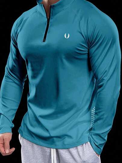 Manfinity Sport Corelite بلوفر رجالي مزود بسحاب، كم طويل، طراز بسيط للاستخدام اليومي، جاكيت رياضي ضاغط