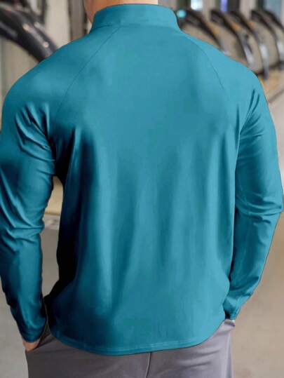 Manfinity Sport Corelite بلوفر رجالي مزود بسحاب، كم طويل، طراز بسيط للاستخدام اليومي، جاكيت رياضي ضاغط