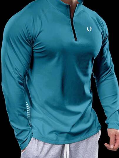 Manfinity Sport Corelite بلوفر رجالي مزود بسحاب، كم طويل، طراز بسيط للاستخدام اليومي، جاكيت رياضي ضاغط