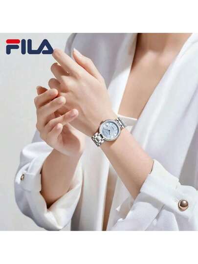ساعة نسائية فاخرة من FILA بحركة كوارتز - قرص اللؤلؤ المشرق مع علامات بلورية لامعة، إطار مستوحى من الماس وسوار من الفولاذ المقاوم للصدأ المصقول | ساعة أنيقة للارتداء اليومي أو كهدية للمرأة