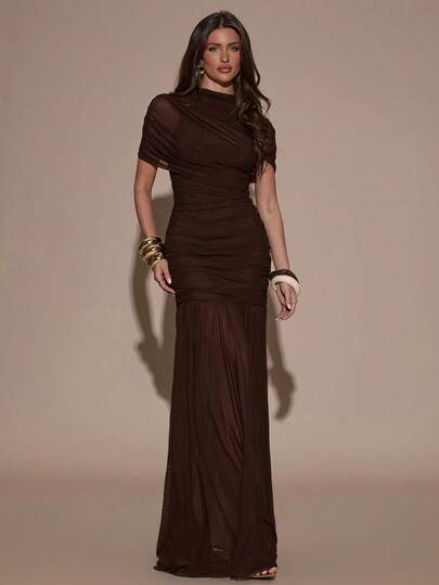 SHEIN BAE فستان ضيق مطوي أنيق، مناسب لحفلات الكوكتيل، المواعيد الرومانسية، التنسيق الطبقي في فصلي الخريف والشتاء، الحفلات، المناسبات الرسمية، عيد الهالوين، عيد الميلاد