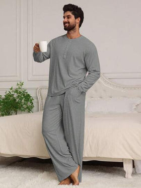 DAZY طقم ملابس رياضية للرجال من قميص تي شيرت رمادي غامق مع بنطلون، ملابس خريف وشتاء رمضان