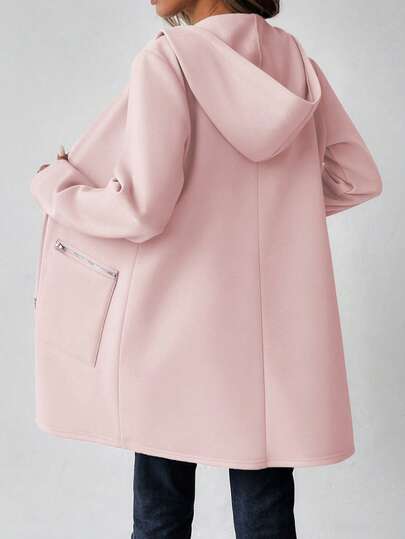 SHEIN LUNE معطف هوديي طويل الأكمام للنساء، ذو كتف منخفض، من قماش البلوفر، مزين بسحاب، متوسط الطول، كاجوال