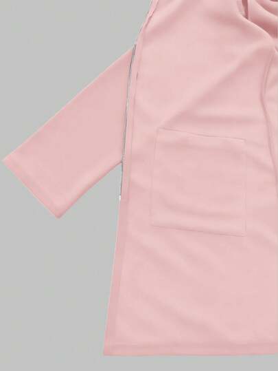SHEIN LUNE معطف هوديي طويل الأكمام للنساء، ذو كتف منخفض، من قماش البلوفر، مزين بسحاب، متوسط الطول، كاجوال