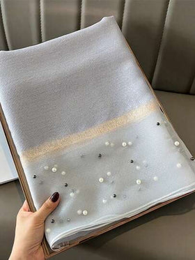 قطعة واحدة وشاح/شال مزين بالحرير الاصطناعي واللؤلؤ الاصطناعي، مناسب للارتداء اليومي مع الفستان