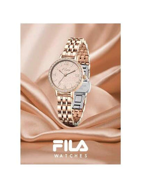FILA ساعة نسائية كوارتز من فيلا - إطار مرصع بالكريستال اللامع، قرص اللؤلؤ النجمي وسوار من الفولاذ المقاوم للصدأ الأنيق | مقاومة للماء، هدية فاخرة أنيقة للنساء