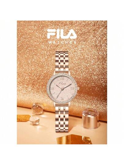 FILA ساعة نسائية كوارتز من فيلا - إطار مرصع بالكريستال اللامع، قرص اللؤلؤ النجمي وسوار من الفولاذ المقاوم للصدأ الأنيق | مقاومة للماء، هدية فاخرة أنيقة للنساء