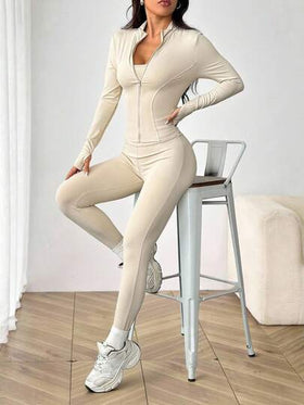 SHEIN PETITE بدلة رياضية للنساء تتكون من جاكيت مصنوعة من الصوف المحبوك وسروال ضيق