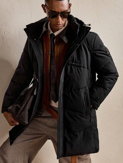 AKNOTIC Business Casual معطف مبطن طويل الأكمام سميك للرجال، معطف مبطن كاجوال متوسط الطول مزود بقلنسوة، شتوي