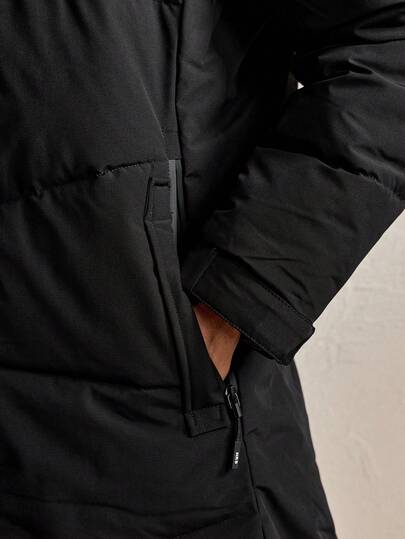 AKNOTIC Business Casual معطف مبطن طويل الأكمام سميك للرجال، معطف مبطن كاجوال متوسط الطول مزود بقلنسوة، شتوي