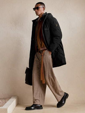 AKNOTIC Business Casual معطف مبطن طويل الأكمام سميك للرجال، معطف مبطن كاجوال متوسط الطول مزود بقلنسوة، شتوي