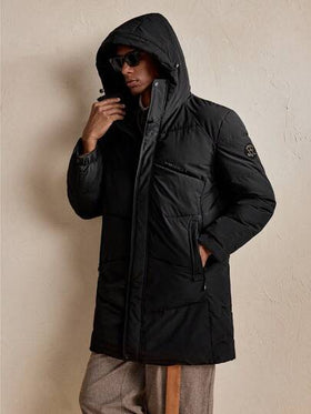 AKNOTIC Business Casual معطف مبطن طويل الأكمام سميك للرجال، معطف مبطن كاجوال متوسط الطول مزود بقلنسوة، شتوي