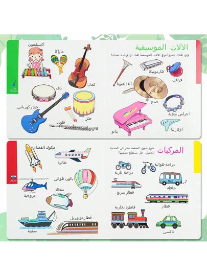 موسوعة الأطفال العربية - موضوع النقل | كتاب تعليمي مبكر بغلاف صلب مع انتشارات ذات صفحتين مزدوجتين، تساعد الأطفال على تعلم أسماء وسائل النقل والمفردات بطريقة مثيرة للاهتمام وتعليمية.