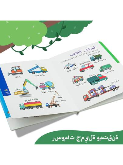 موسوعة الأطفال العربية - موضوع النقل | كتاب تعليمي مبكر بغلاف صلب مع انتشارات ذات صفحتين مزدوجتين، تساعد الأطفال على تعلم أسماء وسائل النقل والمفردات بطريقة مثيرة للاهتمام وتعليمية.