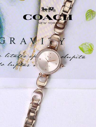 Coach ساعة للنساء بإطار من الفولاذ المقاوم للصدأ باللون الذهبي الوردي وقرص باللون الذهبي الوردي من علامة تجارية بارك