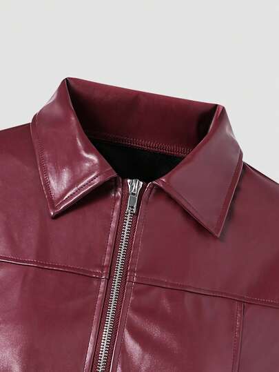 SHEIN Sparklyn جاكيت جلد صناعي بسحاب ذات لون أحادي للمراهقات، خريفية