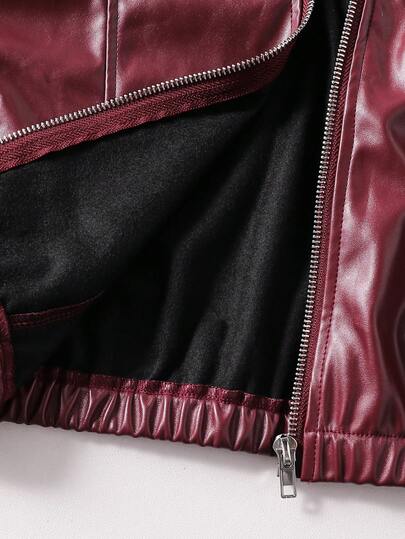 SHEIN Sparklyn جاكيت جلد صناعي بسحاب ذات لون أحادي للمراهقات، خريفية