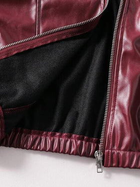 SHEIN Sparklyn جاكيت جلد صناعي بسحاب ذات لون أحادي للمراهقات، خريفية
