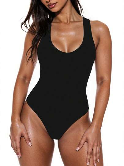 Swim Basics ملابس سباحة قطعة واحدة بسيط قص عالي
