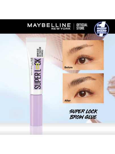 Maybelline غراء الحواجب فائق القوة من سومرموود، شفاف، قوي الثبات بدون تقشر أو لصق، فرشاة تصفيف مدمجة، 0.28 أونصة/8 جرام، طويل الأمد، مكياج العيون، مكياج