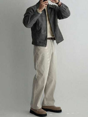 DAZY معطف وجاكيت رمادي سادة من الجلد المدبوغ مبطن بالفرو، خريف/شتاء