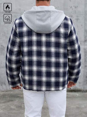 Manfinity CasualCool معطف كاجوال رجالي بنمط كلاسيكي أحادي الصدر مبطن بغطاء رأس مع سحاب، شتوي