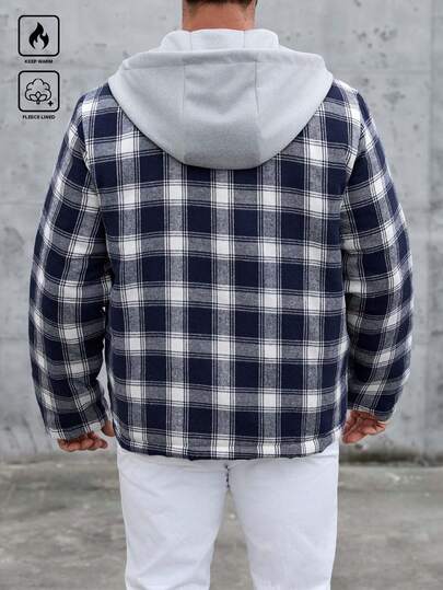 Manfinity CasualCool معطف كاجوال رجالي بنمط كلاسيكي أحادي الصدر مبطن بغطاء رأس مع سحاب، شتوي