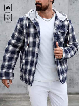 Manfinity CasualCool معطف كاجوال رجالي بنمط كلاسيكي أحادي الصدر مبطن بغطاء رأس مع سحاب، شتوي