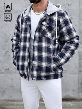 Manfinity CasualCool معطف كاجوال رجالي بنمط كلاسيكي أحادي الصدر مبطن بغطاء رأس مع سحاب، شتوي
