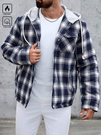 Manfinity CasualCool معطف كاجوال رجالي بنمط كلاسيكي أحادي الصدر مبطن بغطاء رأس مع سحاب، شتوي
