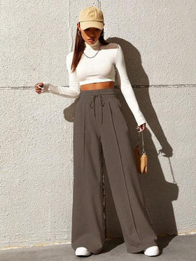 SHEIN EZwear بناطيل رياضي رباط خصر ساق عريضة