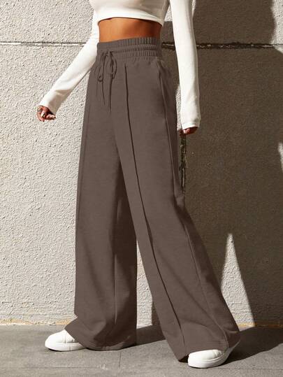 SHEIN EZwear بناطيل رياضي رباط خصر ساق عريضة