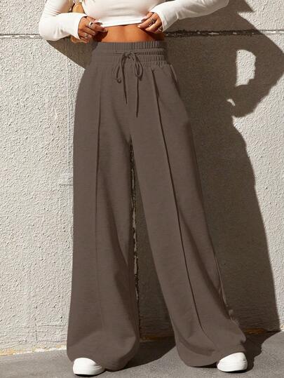 SHEIN EZwear بناطيل رياضي رباط خصر ساق عريضة