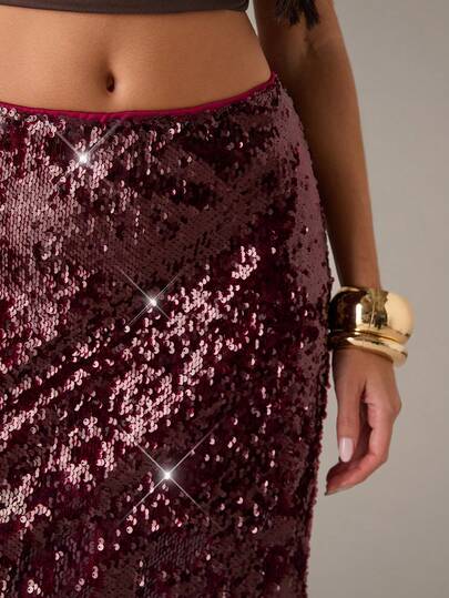 SHEIN BAE تنورة حفلات نسائية عصرية مرصعة بالترتر