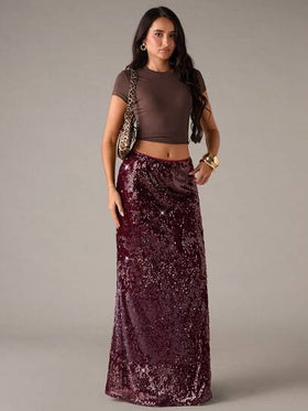 SHEIN BAE تنورة حفلات نسائية عصرية مرصعة بالترتر