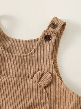SHEIN قطعتان بنطلون جينز مريح للأطفال الصبيان/البنات بطبعة دب كيوت، كتف منخفض، جيب فضفاض، مناسب للارتداء في الخريف/الشتاء، للداخل والخارج