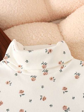 SHEIN مجموعة تيشيرت مضلع مُحبك لفتيات المراهقات، بطبعة زهور صغيرة وألوان سادة، قميص داخلي ناعم وراحة