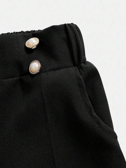 SHEIN بنطلون مكتبي أنيق ذو ساق مستقيمة وزرين للفتيات المراهقات