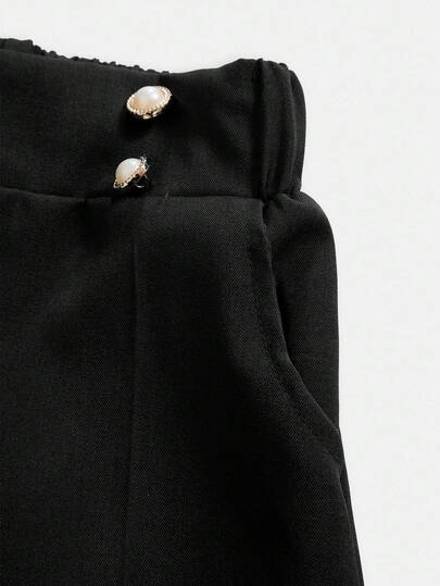 SHEIN بنطلون مكتبي أنيق ذو ساق مستقيمة وزرين للفتيات المراهقات