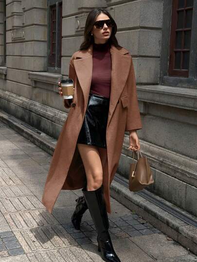 SHEIN Unity معطف طويل كاجوال بياقة مفرودة