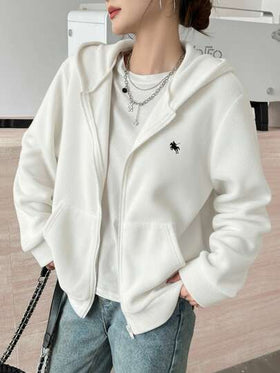 SHEIN جاكيت أبيض قابل للعكس مطرز بخيول للمراهقات، بتصميم كاجوال فضفاض، بطراز كلية بسيط